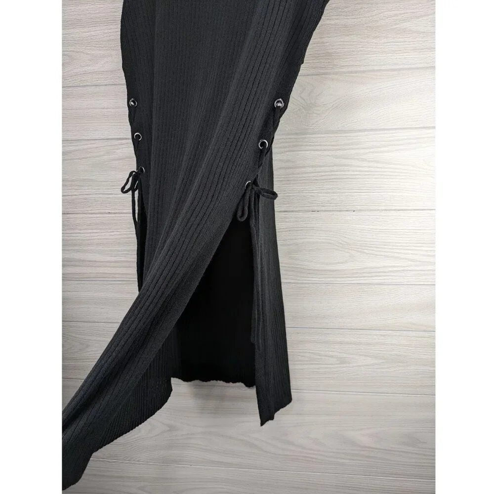New York & Company Knit Lace Up Sides Cover Up Black Dress - Picture 4 of 6
